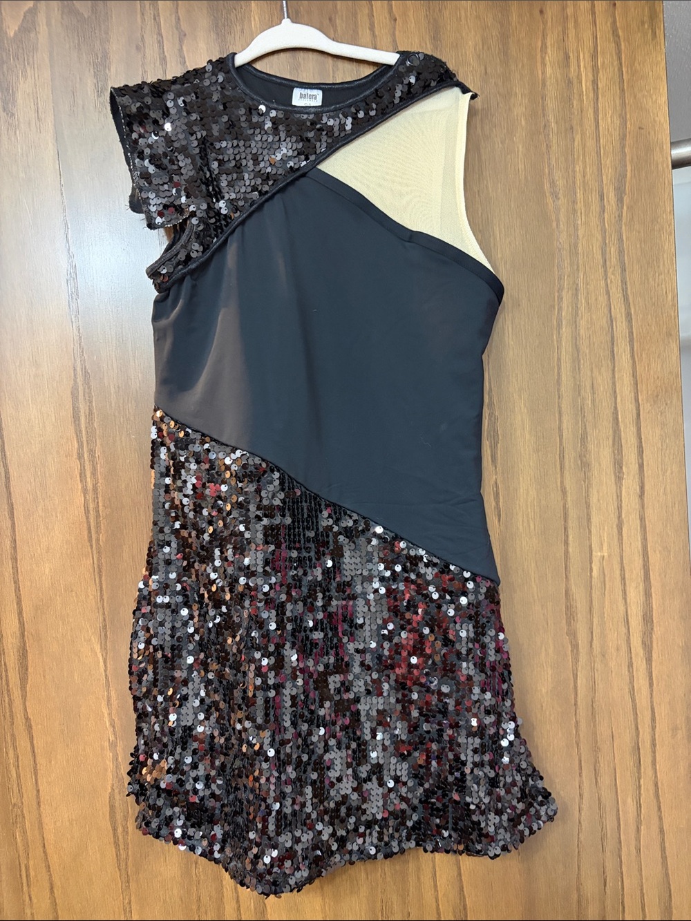 balera dancer wear Black Sequin Asymmetrical One-Sleeve Dress